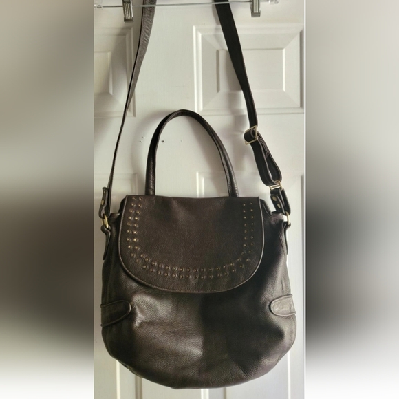 Colleen Cordero Handstudded Messenger Crossbody Brown Leather Shoulder Bag - Picture 2 of 14